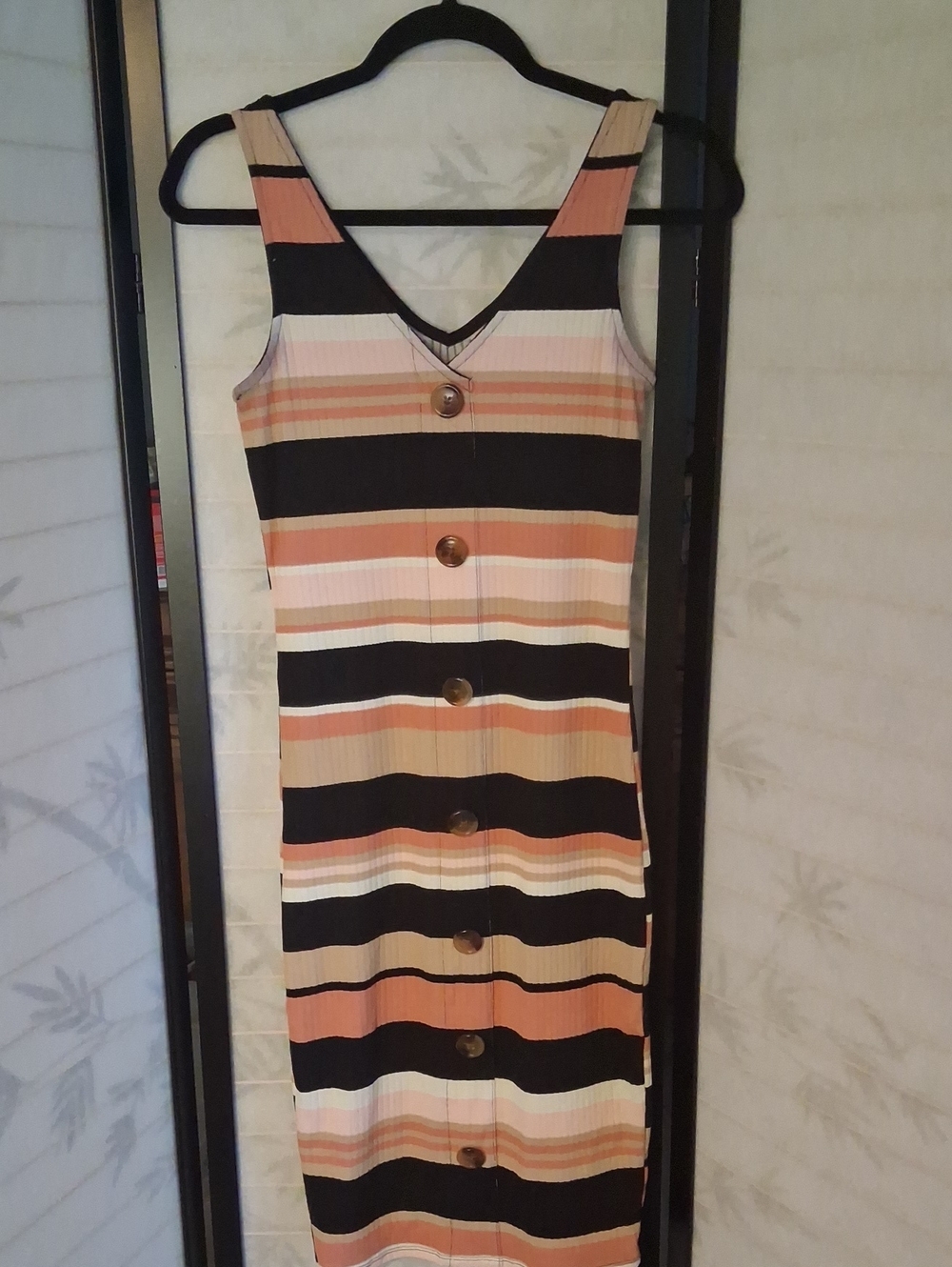 No Boundaries Striped Button-Front Maxi Dress in Black, Peach and Cream